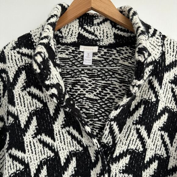 Chicos Jacket Womens XL Wool Blend Knit Cardigan Houndstooth Check Mock Neck - Picture 7 of 10